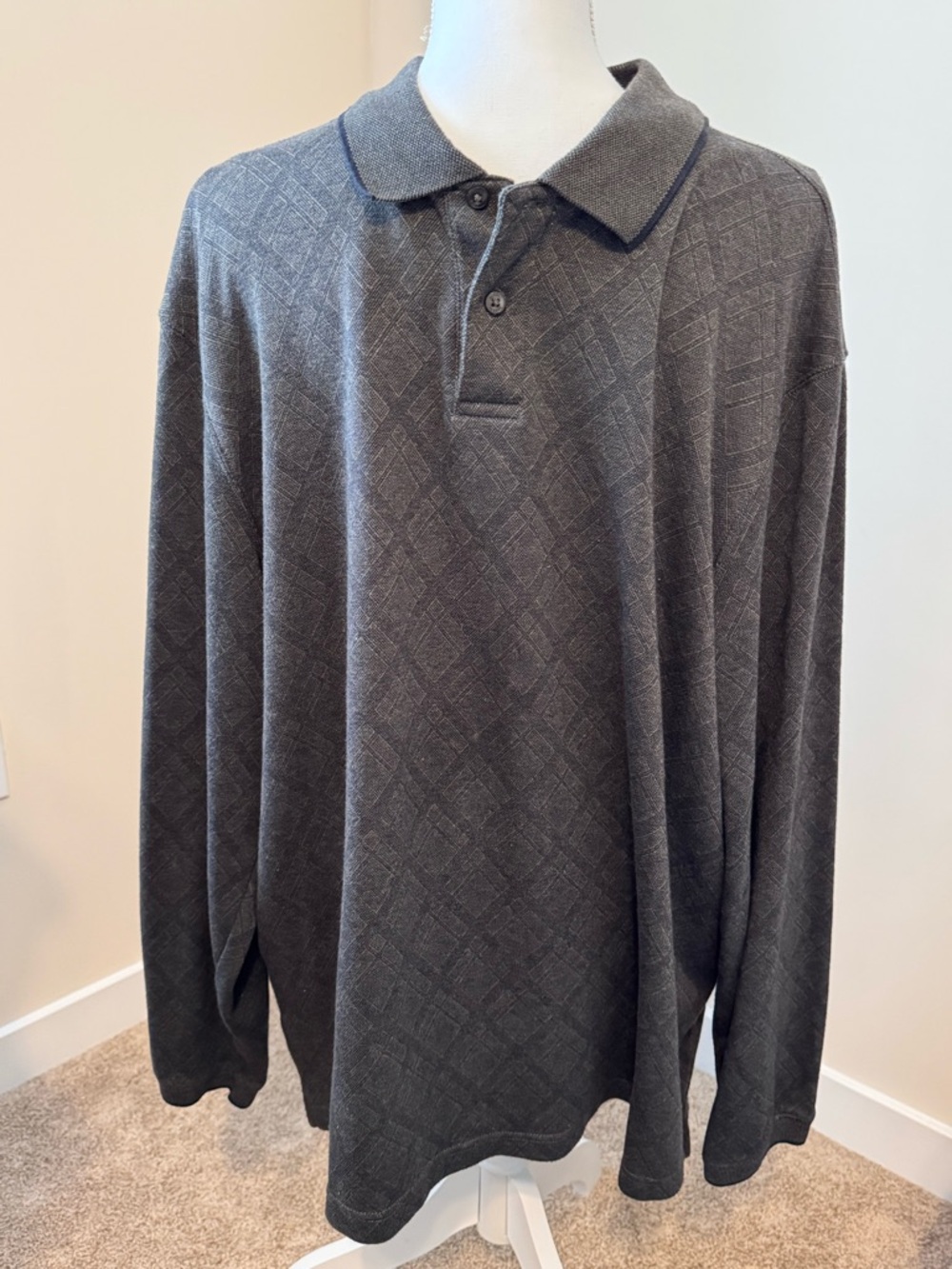 Haggar Men's Long-Sleeve Polo in Charcoal Gray